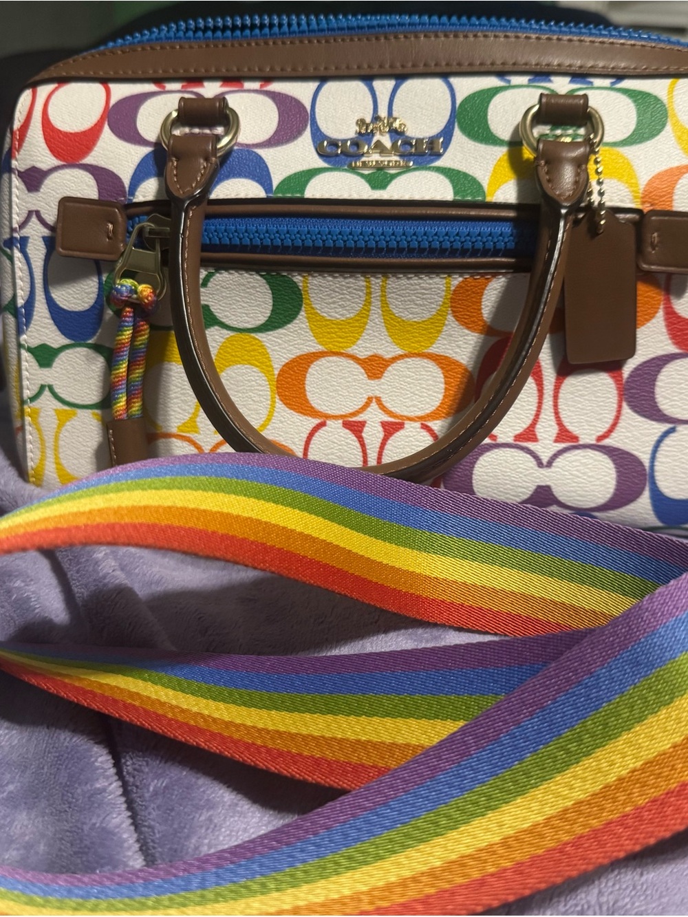 Coach Rainbow Signature Satchel - White with Multicolor Coach C Pattern